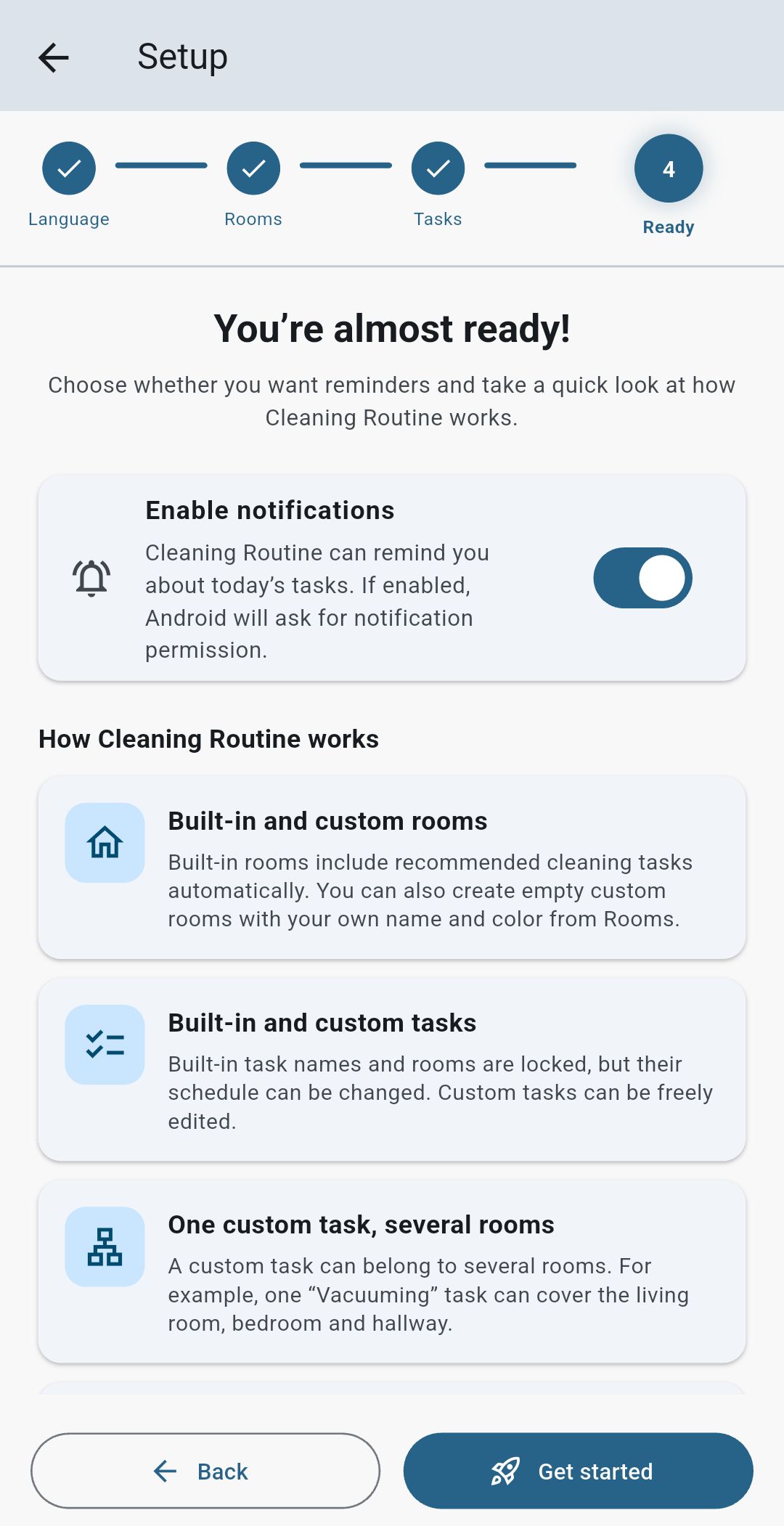 Cleaning Routine setup view