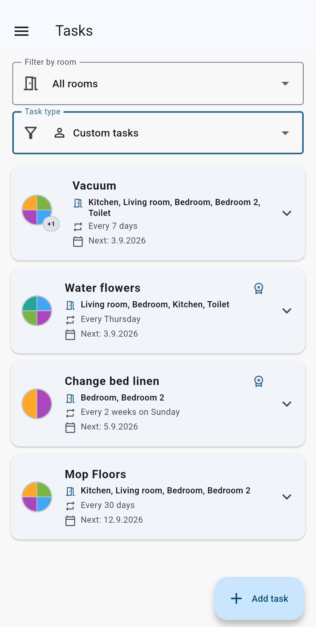 Cleaning Routine tasks view