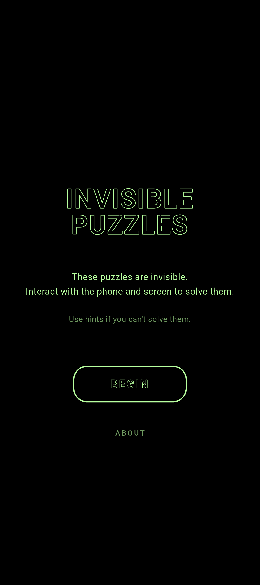 Invisible Puzzles main menu